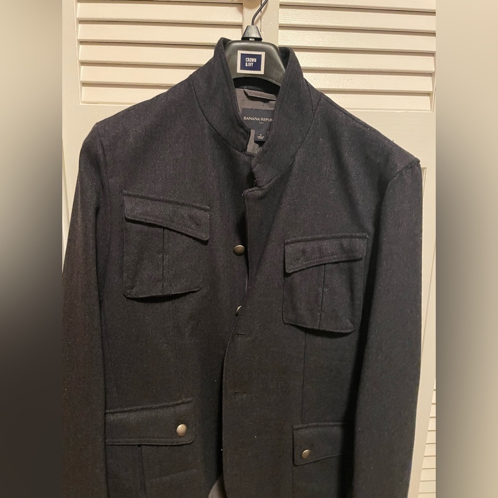 Mens Banana Republic Dark Grey Wool Peacoat